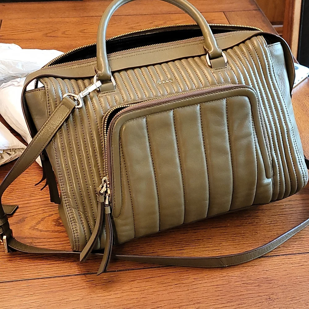 Dkny large quilted genuine leather satchel